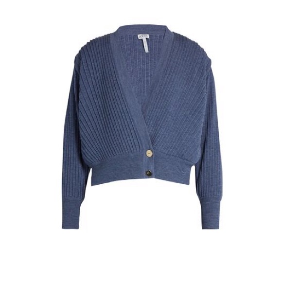 Loewe Blue Pleated Cropped Wool Cardigan M - Picture 9 of 11